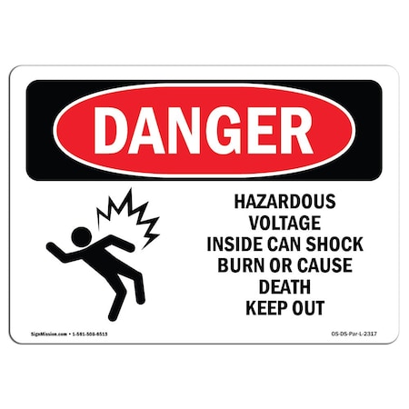 Signmission Safety Sign, OSHA Danger, 5" Height, 7" Width, Hazardous Voltage Inside Can, Landscape OS-DS-D-57-L-2317